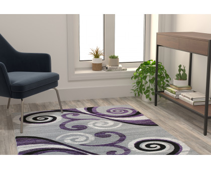 BLNK Valli Collection Abstract Olefin Area Rug with Jute Backing - Purple, 4'W x 5'L