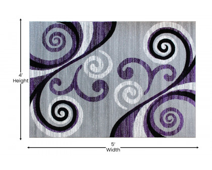 BLNK Valli Collection Abstract Olefin Area Rug with Jute Backing - Purple, 4'W x 5'L