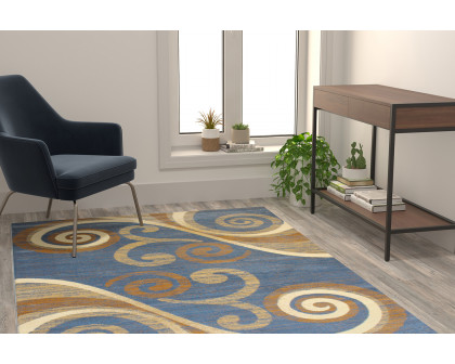 BLNK Valli Collection Abstract Olefin Area Rug with Jute Backing - Blue, 5'W x 7'L