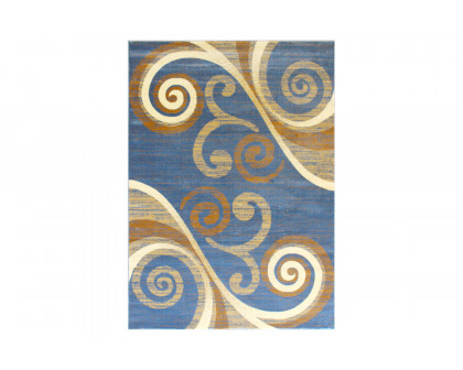 BLNK Valli Collection Abstract Olefin Area Rug with Jute Backing - Blue, 5'W x 7'L