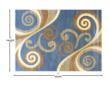 BLNK Valli Collection Abstract Olefin Area Rug with Jute Backing - Blue, 5'W x 7'L