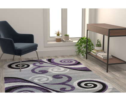 BLNK Valli Collection Abstract Olefin Area Rug with Jute Backing - Purple, 5'W x 7'L