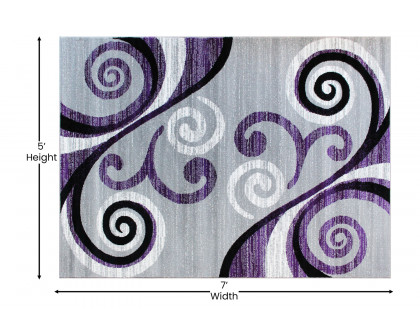 BLNK Valli Collection Abstract Olefin Area Rug with Jute Backing - Purple, 5'W x 7'L