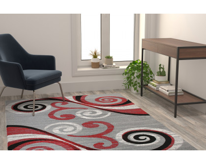 BLNK Valli Collection Abstract Olefin Area Rug with Jute Backing - Red, 5'W x 7'L