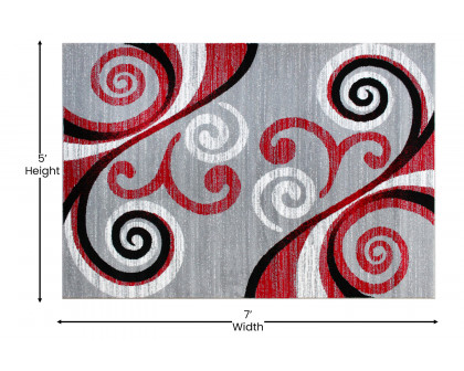 BLNK Valli Collection Abstract Olefin Area Rug with Jute Backing - Red, 5'W x 7'L