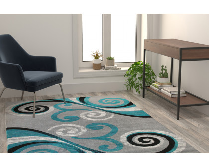 BLNK Valli Collection Abstract Olefin Area Rug with Jute Backing - Turquoise, 5'W x 7'L