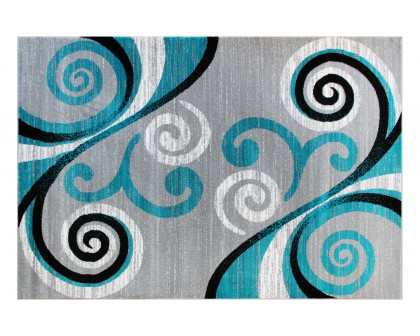 BLNK Valli Collection Abstract Olefin Area Rug with Jute Backing - Turquoise, 5'W x 7'L