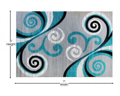 BLNK Valli Collection Abstract Olefin Area Rug with Jute Backing - Turquoise, 5'W x 7'L