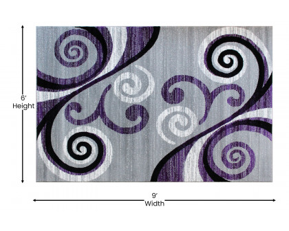 BLNK Valli Collection Abstract Olefin Area Rug with Jute Backing - Purple, 6'W x 9'L