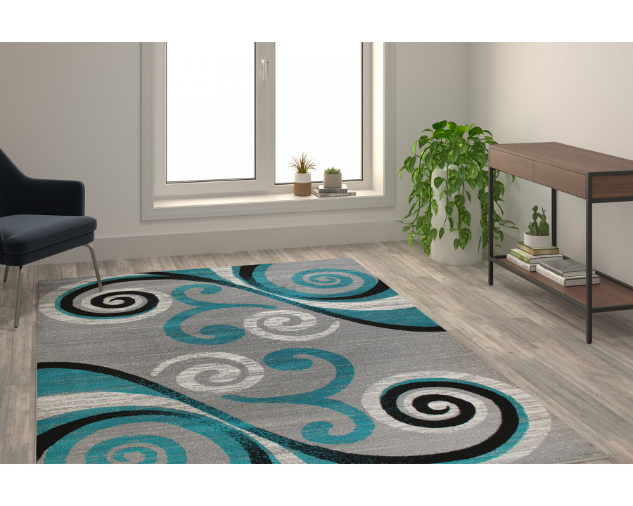 BLNK Valli Collection Abstract Olefin Area Rug with Jute Backing - Turquoise, 6'W x 9'L