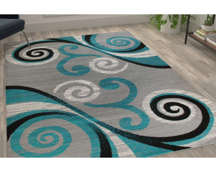 BLNK Valli Collection Abstract Olefin Area Rug with Jute Backing - Turquoise, 6'W x 9'L