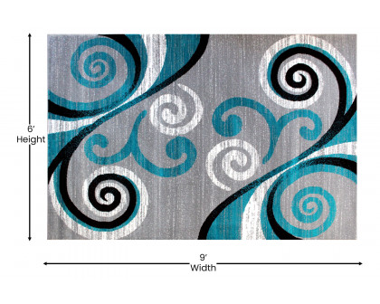 BLNK Valli Collection Abstract Olefin Area Rug with Jute Backing - Turquoise, 6'W x 9'L