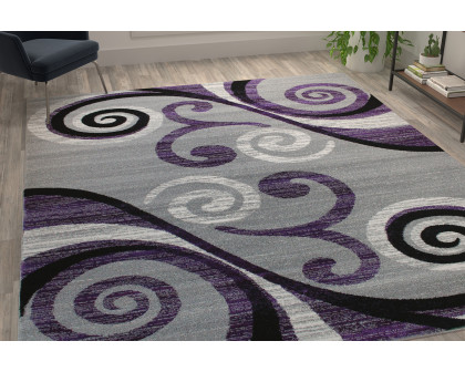 BLNK Valli Collection Abstract Olefin Area Rug with Jute Backing - Purple, 8'W x 10'L