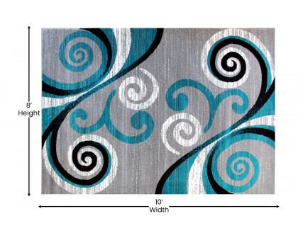 BLNK Valli Collection Abstract Olefin Area Rug with Jute Backing - Turquoise, 8'W x 10'L