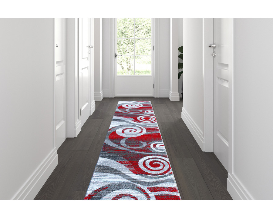 BLNK Cirrus Collection Olefin Swirl Patterned Area Rug with Jute Backing - Red, 2'W x 11'L