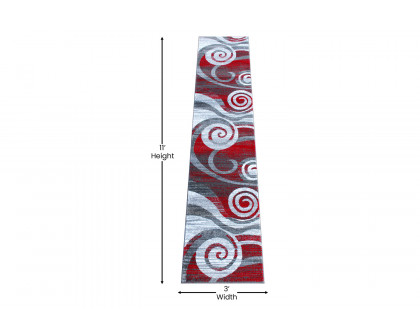 BLNK Cirrus Collection Olefin Swirl Patterned Area Rug with Jute Backing - Red, 2'W x 11'L