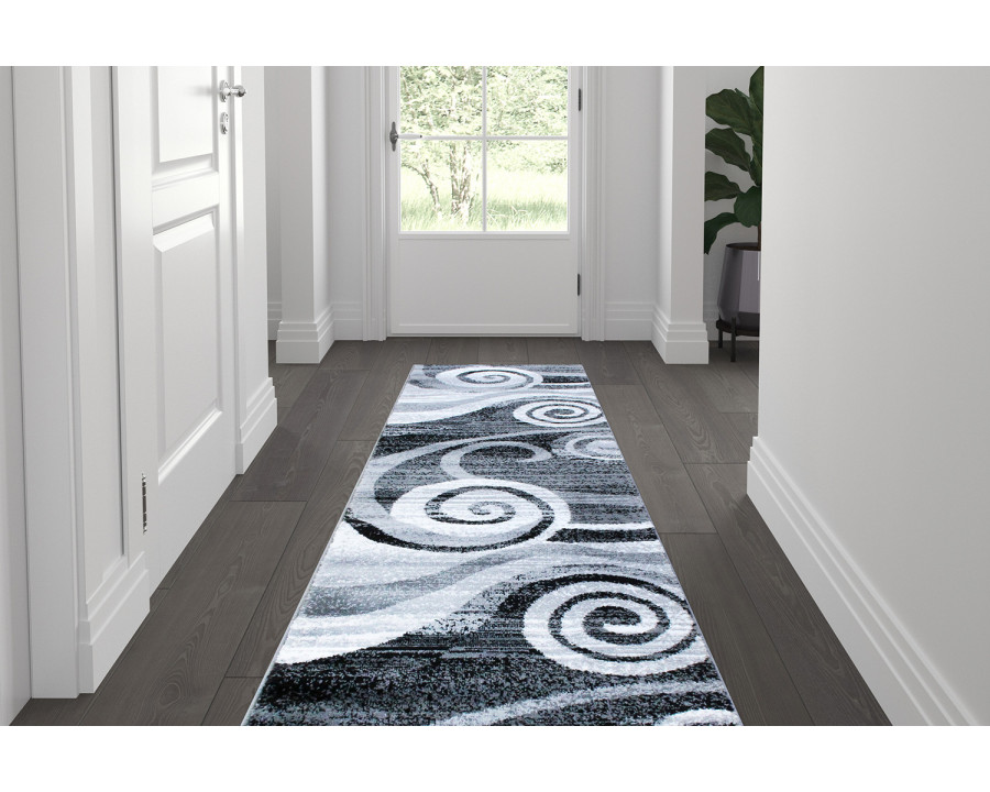 BLNK Cirrus Collection Olefin Swirl Patterned Area Rug with Jute Backing - Gray, 2'W x 7'L