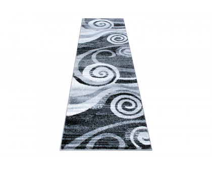 BLNK Cirrus Collection Olefin Swirl Patterned Area Rug with Jute Backing - Gray, 2'W x 7'L