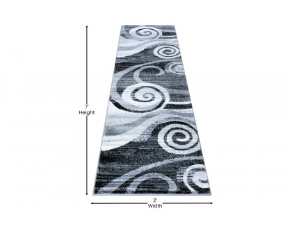 BLNK Cirrus Collection Olefin Swirl Patterned Area Rug with Jute Backing - Gray, 2'W x 7'L