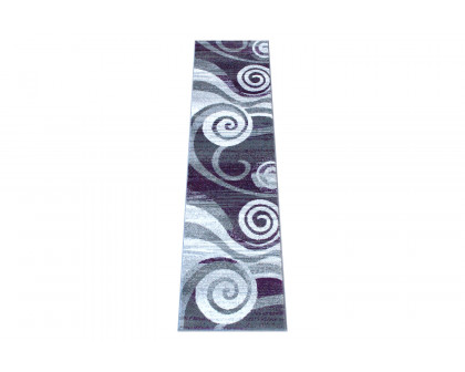 BLNK Cirrus Collection Olefin Swirl Patterned Area Rug with Jute Backing - Purple, 2'W x 7'L