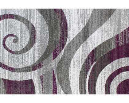 BLNK Cirrus Collection Olefin Swirl Patterned Area Rug with Jute Backing - Purple, 2'W x 7'L