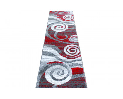 BLNK Cirrus Collection Olefin Swirl Patterned Area Rug with Jute Backing - Red, 2'W x 7'L