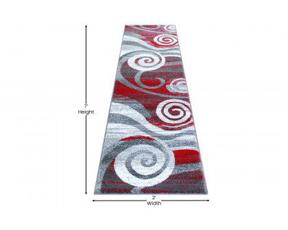 BLNK Cirrus Collection Olefin Swirl Patterned Area Rug with Jute Backing - Red, 2'W x 7'L