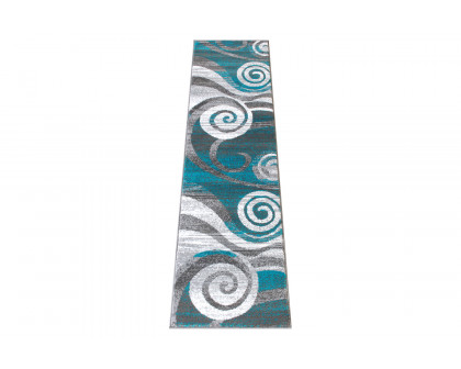 BLNK Cirrus Collection Olefin Swirl Patterned Area Rug with Jute Backing - Turquoise, 2'W x 7'L