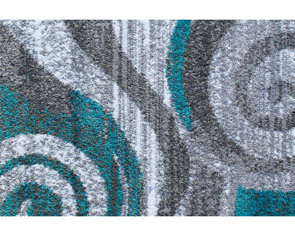 BLNK Cirrus Collection Olefin Swirl Patterned Area Rug with Jute Backing - Turquoise, 2'W x 7'L