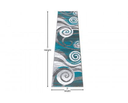 BLNK Cirrus Collection Olefin Swirl Patterned Area Rug with Jute Backing - Turquoise, 2'W x 7'L