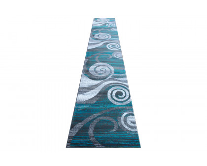 BLNK Cirrus Collection Olefin Swirl Patterned Area Rug with Jute Backing - Turquoise, 3'W x 16'L