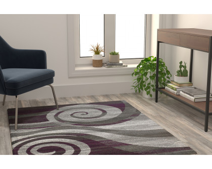 BLNK Cirrus Collection Olefin Swirl Patterned Area Rug with Jute Backing - Purple, 4'W x 5'L