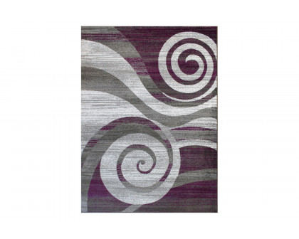 BLNK Cirrus Collection Olefin Swirl Patterned Area Rug with Jute Backing - Purple, 4'W x 5'L