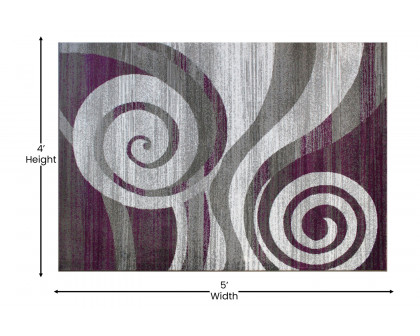 BLNK Cirrus Collection Olefin Swirl Patterned Area Rug with Jute Backing - Purple, 4'W x 5'L