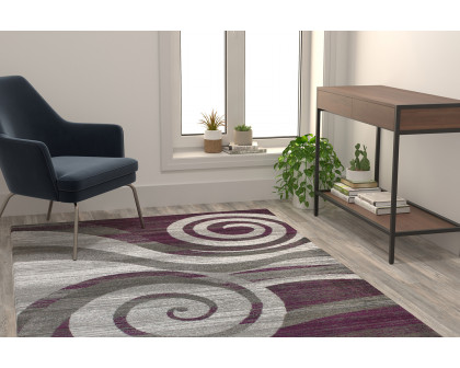 BLNK Cirrus Collection Olefin Swirl Patterned Area Rug with Jute Backing - Purple, 5'W x 7'L