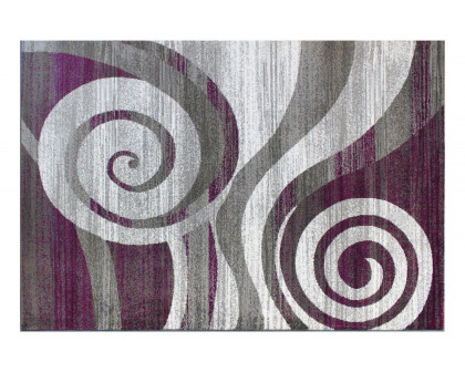 BLNK Cirrus Collection Olefin Swirl Patterned Area Rug with Jute Backing - Purple, 5'W x 7'L