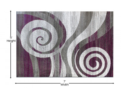 BLNK Cirrus Collection Olefin Swirl Patterned Area Rug with Jute Backing - Purple, 5'W x 7'L