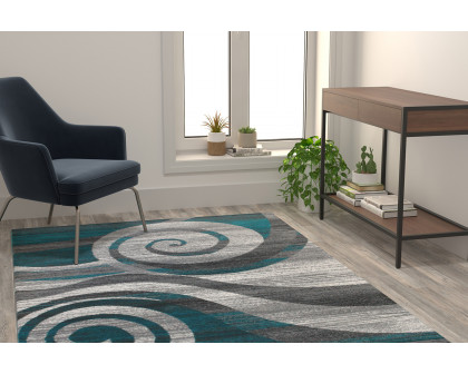 BLNK Cirrus Collection Olefin Swirl Patterned Area Rug with Jute Backing