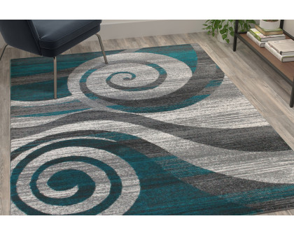 BLNK Cirrus Collection Olefin Swirl Patterned Area Rug with Jute Backing - Turquoise, 5'W x 7'L