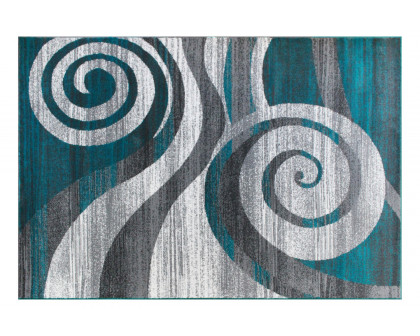 BLNK Cirrus Collection Olefin Swirl Patterned Area Rug with Jute Backing - Turquoise, 5'W x 7'L