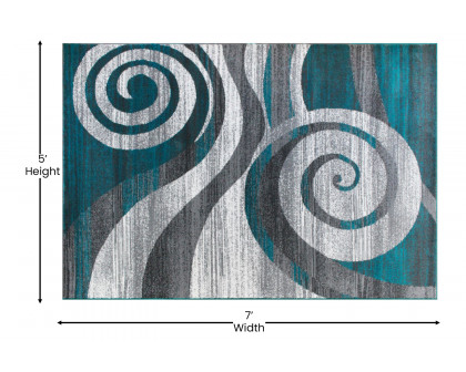 BLNK Cirrus Collection Olefin Swirl Patterned Area Rug with Jute Backing - Turquoise, 5'W x 7'L