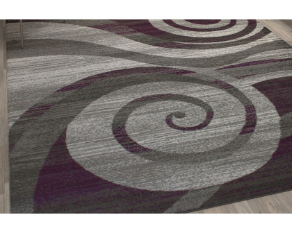 BLNK Cirrus Collection Olefin Swirl Patterned Area Rug with Jute Backing - Purple, 6'W x 9'L