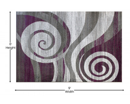 BLNK Cirrus Collection Olefin Swirl Patterned Area Rug with Jute Backing - Purple, 6'W x 9'L