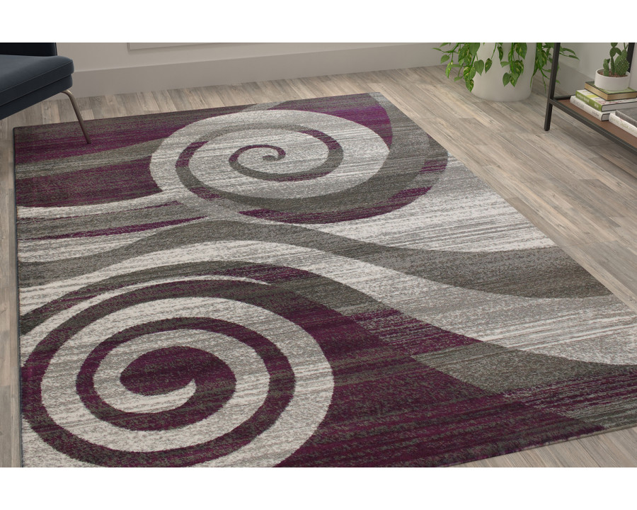 BLNK Cirrus Collection Olefin Swirl Patterned Area Rug with Jute Backing - Purple, 8'W x 10'L