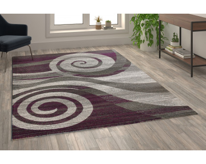 BLNK Cirrus Collection Olefin Swirl Patterned Area Rug with Jute Backing - Purple, 8'W x 10'L