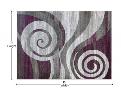 BLNK Cirrus Collection Olefin Swirl Patterned Area Rug with Jute Backing - Purple, 8'W x 10'L