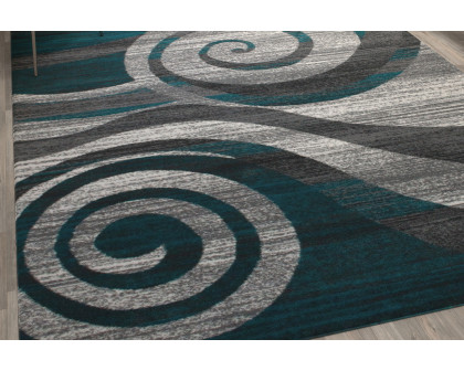 BLNK Cirrus Collection Olefin Swirl Patterned Area Rug with Jute Backing - Turquoise, 8'W x 10'L