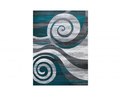 BLNK Cirrus Collection Olefin Swirl Patterned Area Rug with Jute Backing - Turquoise, 8'W x 10'L