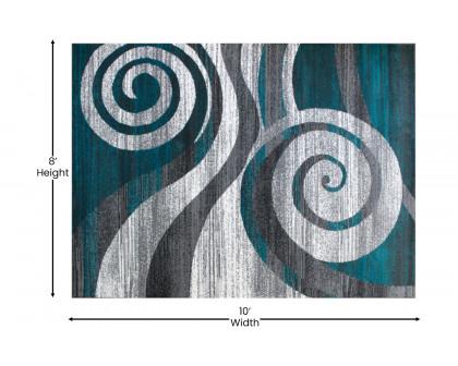 BLNK Cirrus Collection Olefin Swirl Patterned Area Rug with Jute Backing - Turquoise, 8'W x 10'L