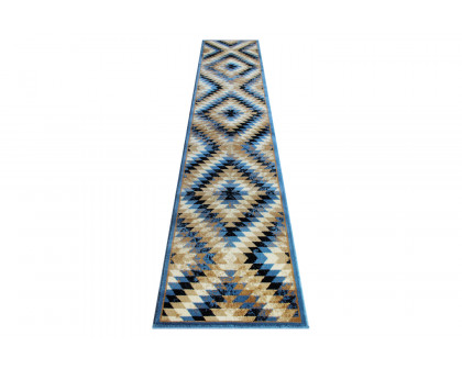 BLNK Teagan Collection Southwestern Style Olefin Area Rug with Jute Backing - Blue, 2'W x 11'L